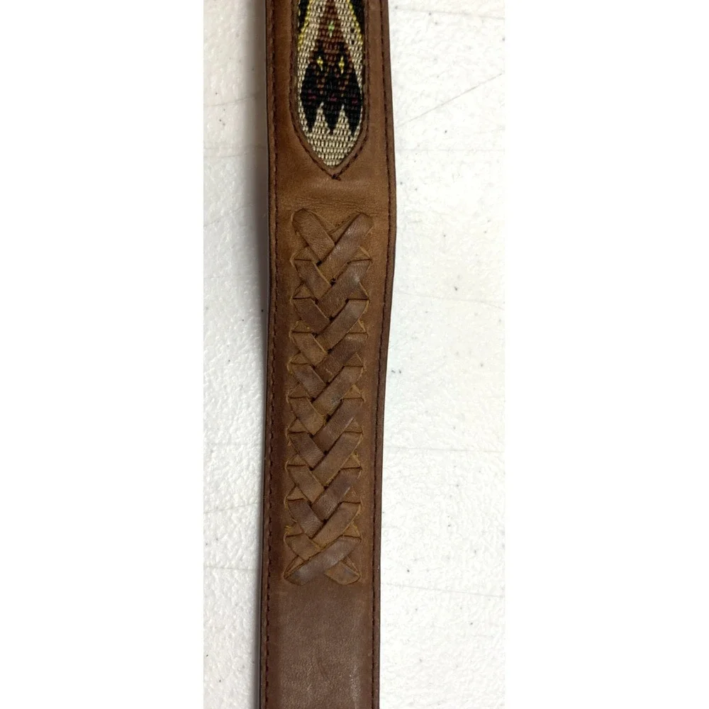 New Brighton Belt Brown Leather Southwestern Woven‎ Inlay Cowboy sz 32